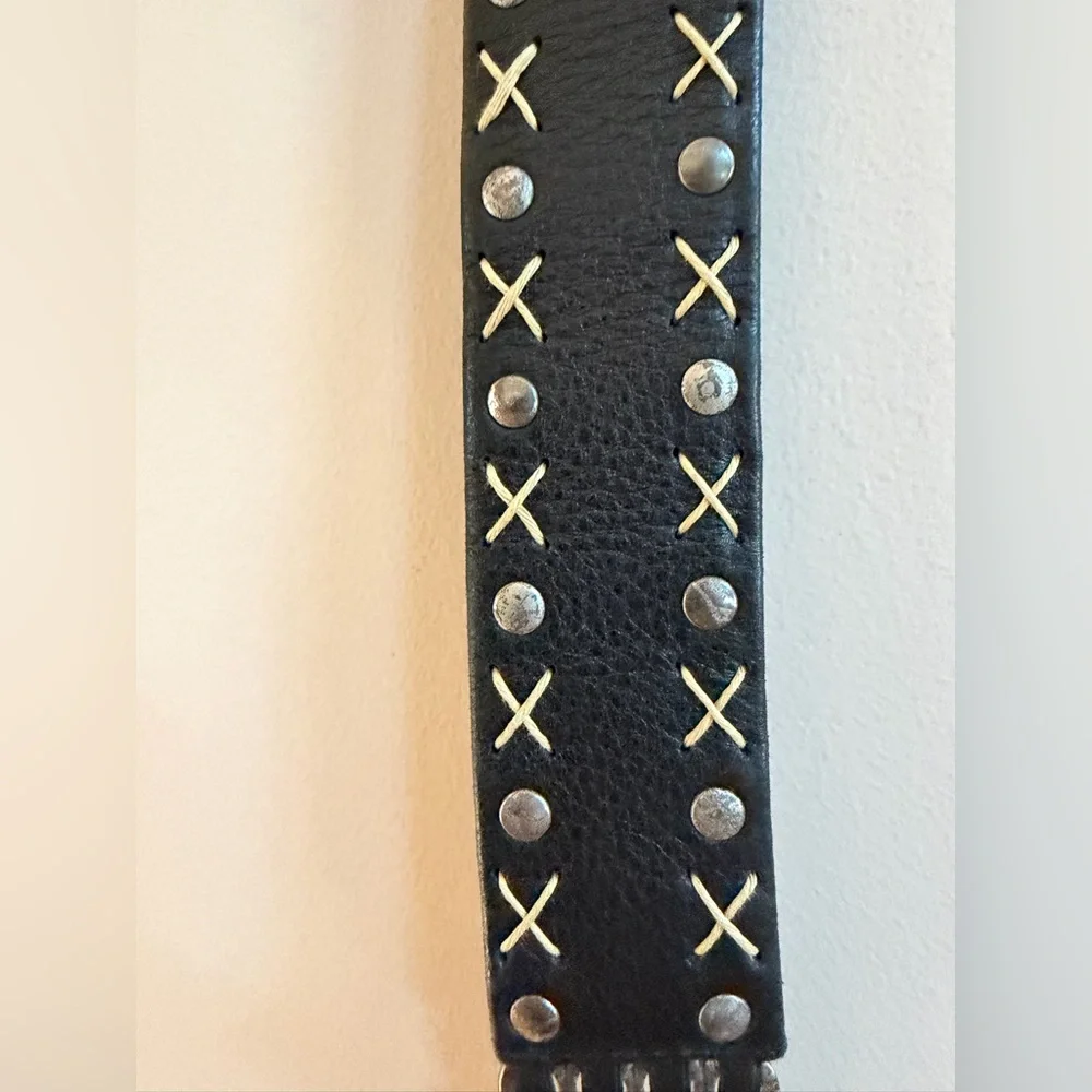 Suzi Roher Canada Western Chucky Belt Buckle Leather & Stretch Fabric Stud Belt